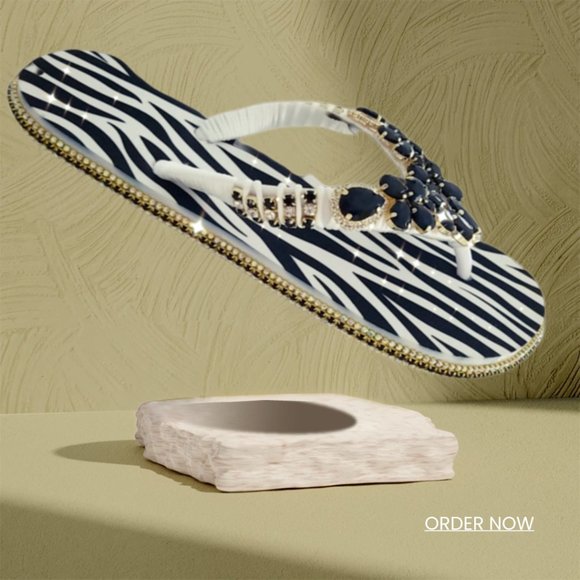 Women's Luxury zebra print flip flops with crystals and rhinestones all occasion - Picture 12 of 16